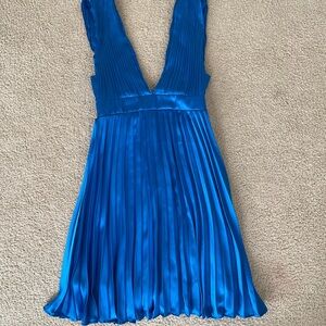 blue satin pleated dress